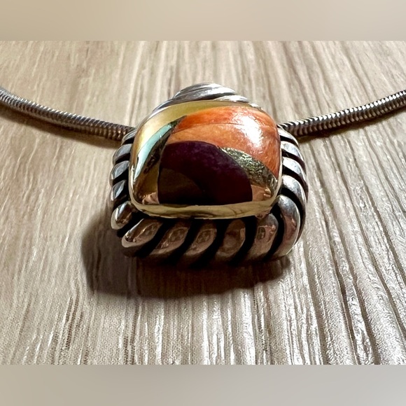 Asch Grossbardt Sterling Silver & 18K Gold Spiny Oyster Pendant With Necklace - Picture 4 of 7